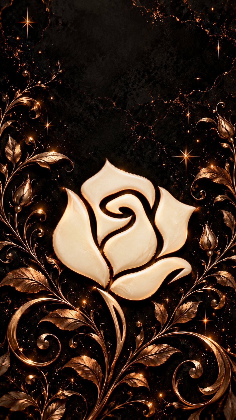 REVROSE signature rose phone wallpaper in black, copper and ivory